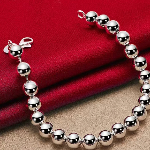 .925 stamped Silver plated beaded ball bracelet - Picture 2 of 9